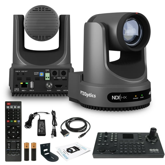 PTZOptics Move 4K SDI/HDMI/USB/IP PTZ Camera with 20x Optical Zoom (Gray) (PT20X-4K-GY-G3)   PTZOptics SuperJoy PTZ Camera Joystick Controller   Universal Wall Mount (Black)