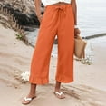 thumbnail image 2 of TRUBKH Linen Pants for Women Lounge Trousers Flowy Pants Lightweight Beach Trousers Gaucho Pant Beach Palazzo Harem Pants Loose Pants for Women Ruffle Pants Women Barrel Palazzo Pants Orange M, 2 of 4