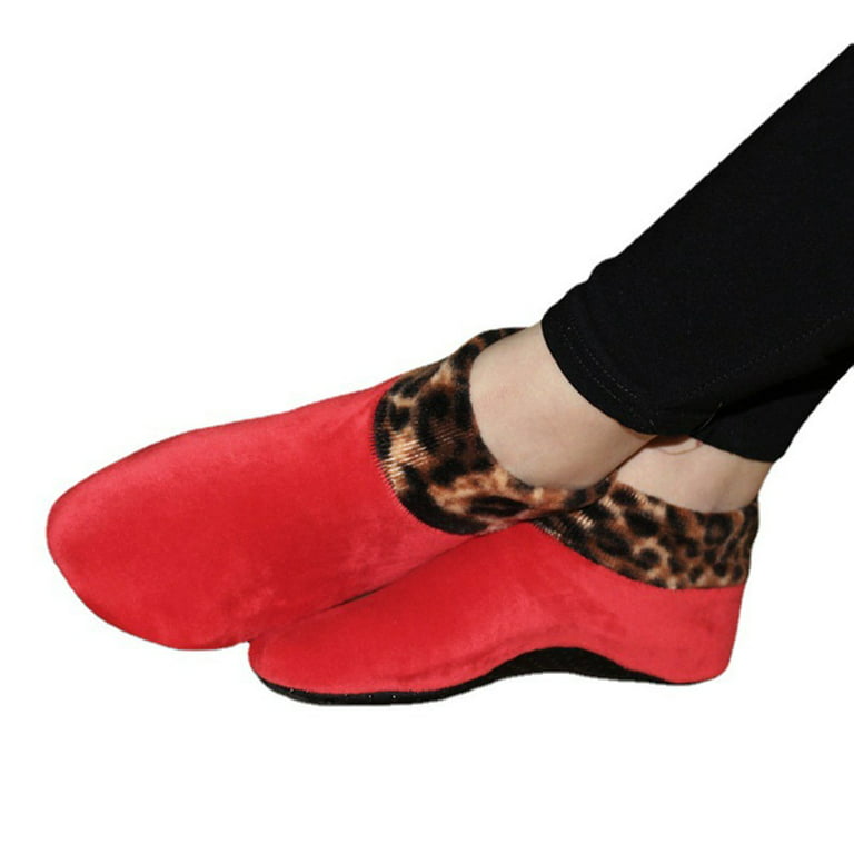Costyle Women's Winter Warm Gripper Socks Non Slip Leopard Soft Thermal  Socks 1Pair, Red