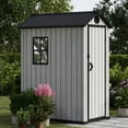 thumbnail image 2 of EHHLY 3.4x5.3 FT Resin Outdoor Storage Shed, 125 Cuft Garden Tool Sheds & Outdoor Storage Plastic Shed with Floor, 7FT Tall Backyard Outside Lawn Mower Storage Shed with Side Window, Cemented Grey, 2 of 5