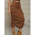 thumbnail image 4 of Denim Skirt Below Knee Length High Waisted Jean Skirts for Women Brown L, 4 of 7