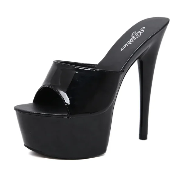2024 Patent Leather Tuote Thin High Heels Sexy Black Waterproof Platform Ultra-High Heel Sandals Female Summer LFD