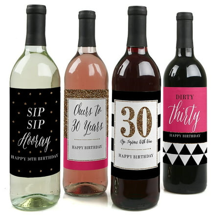 Chic 30th Birthday - Party Decorations for Women and Men - Wine Bottle Label Stickers - Set of (Best Way To Remove Labels From Wine Bottles)