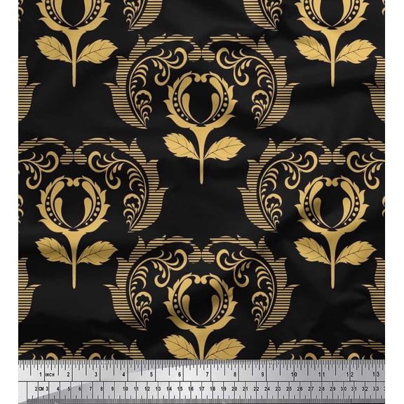 Soimoi Cotton Duck Fabric Floral & Filigree Damask Fabric Prints By Yard 42 Inch Wide