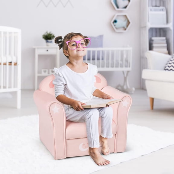 Kids Sofa, Children Upholstered Armchair with Cute Animal Patterns & Sturdy Wooden Frame, Cartoon Chair for Toddlers - Lamb Design
