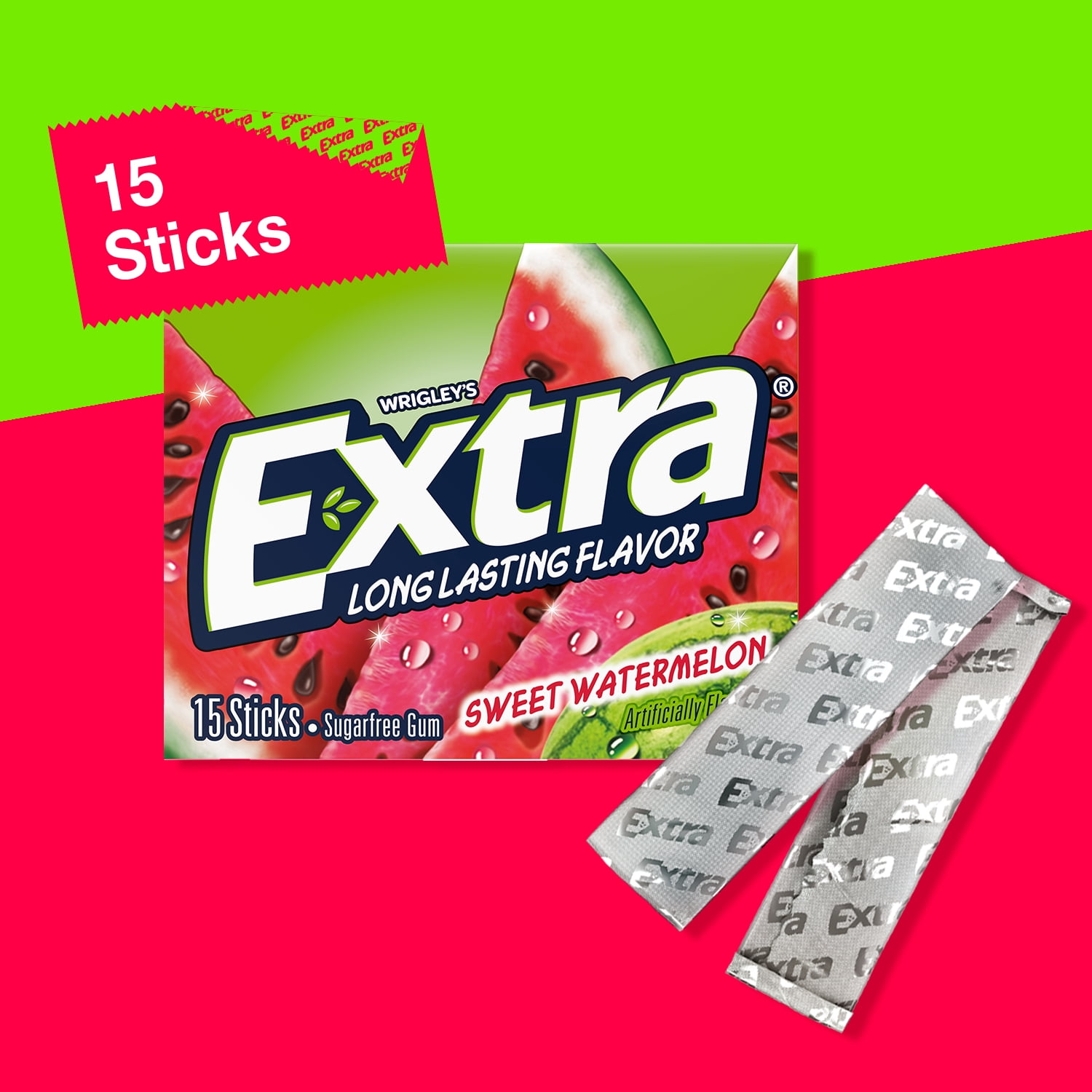 Extra Sweet Watermelon Sugar Free Chewing Gum, Single Pack - 15 Stick