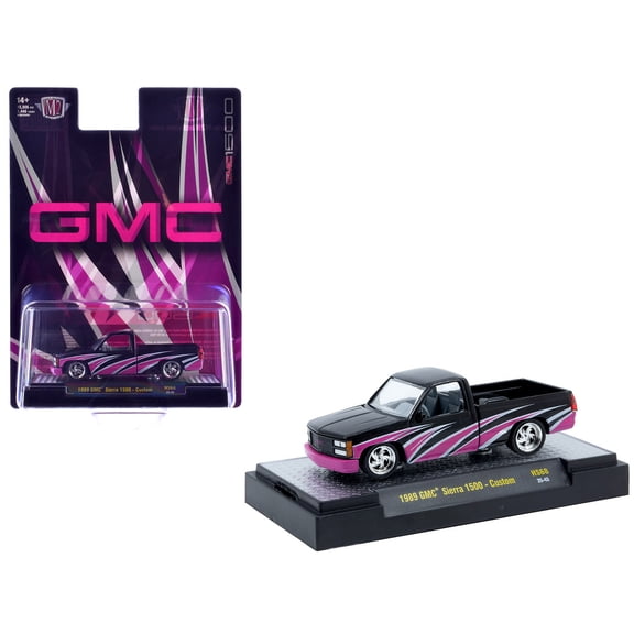 1989 GMC Sierra 1500 Custom Pickup Truck Black with Pink and White Graphics Limited Ed 1/64 Diecast Model Car by M2 Machines