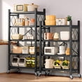 thumbnail image 5 of Joybos 5-Shelf Heavy Duty Metal  Storage Shelves with Wheels and Privacy Curtains, No Assembly Organizer Wire Shelf Rack for Kitchen, Basement, Pantry, 5 of 13