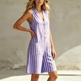 thumbnail image 5 of Utoimkio Women's Striped Sleeveless Romper V Neck Button Front Bermuda Length with Side Patch Pockets for Casual Summer Wear, 5 of 7