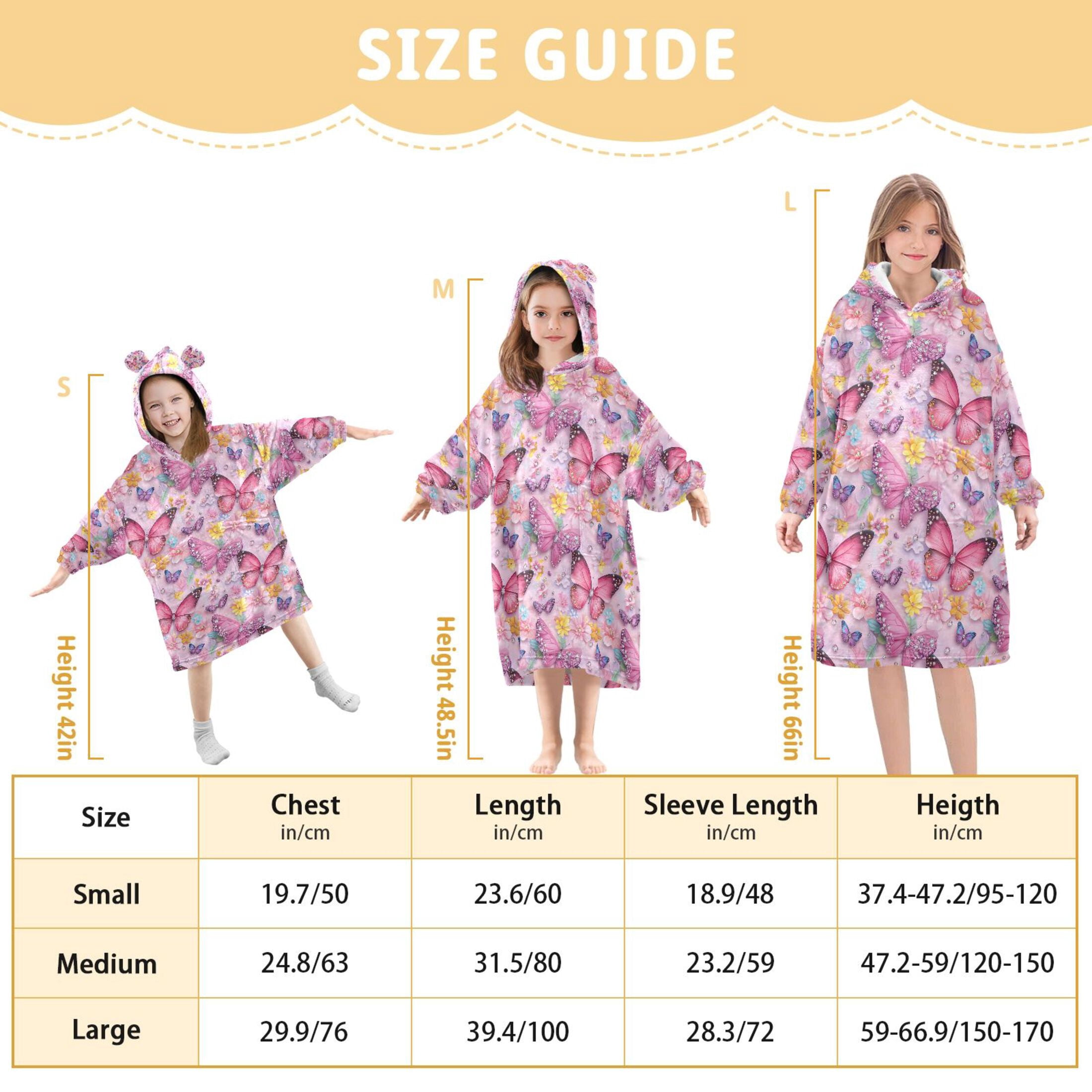 joogoo Wearable Blanket Hoodie for Sparkling Butterfly Flannel Sherpa Pocket 3-14 YR S