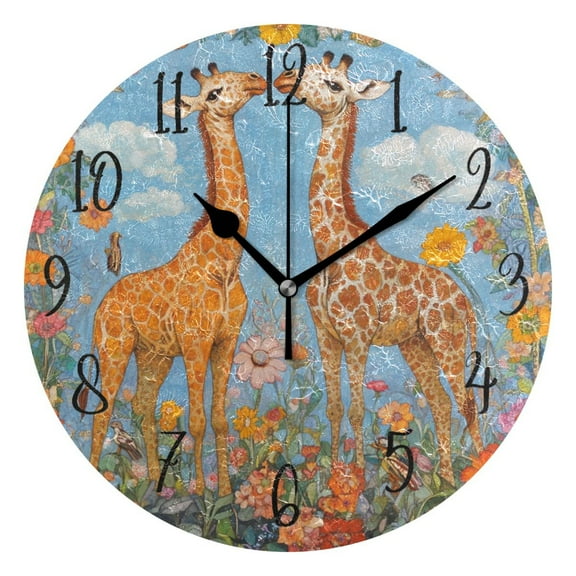 Round Clock Black Clock 9.84*9.84 Inch Round Art Clock Decorative Clock Creative Clock Dual-Purpose Clock Wall Clock Clock Fashion Decoration Two Beautiful Giraffes