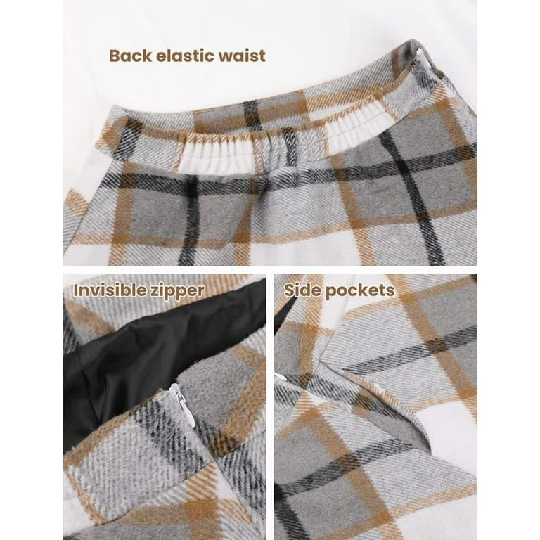 Tanming Women's Winter Warm Elastic Waist Wool Plaid A-Line