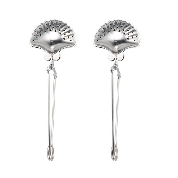 Tea Strainer Infuser Steel Filter Leaf Stainless Shaped Tongs Mesh Tong Loose Squeezer Cooking Supplies Tool Shell Metal