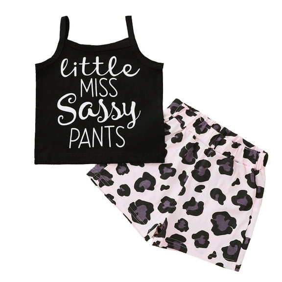 ibuvkizy Toddler Baby Girl Tank Top Sets Summer Baby Girl Outfits Clothes,Toddler Kids Baby Girls Sleeveless Letter Tops T-Shirt Leopard Shorts Set Outfits,Gifts for Her
