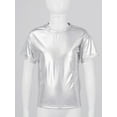 thumbnail image 3 of Linjinx Girls Shiny Metallic Dance Tops Sparkly Hip Hop Shirts Jazz Modern Dance T Shirt Stage Silver 140, 3 of 7