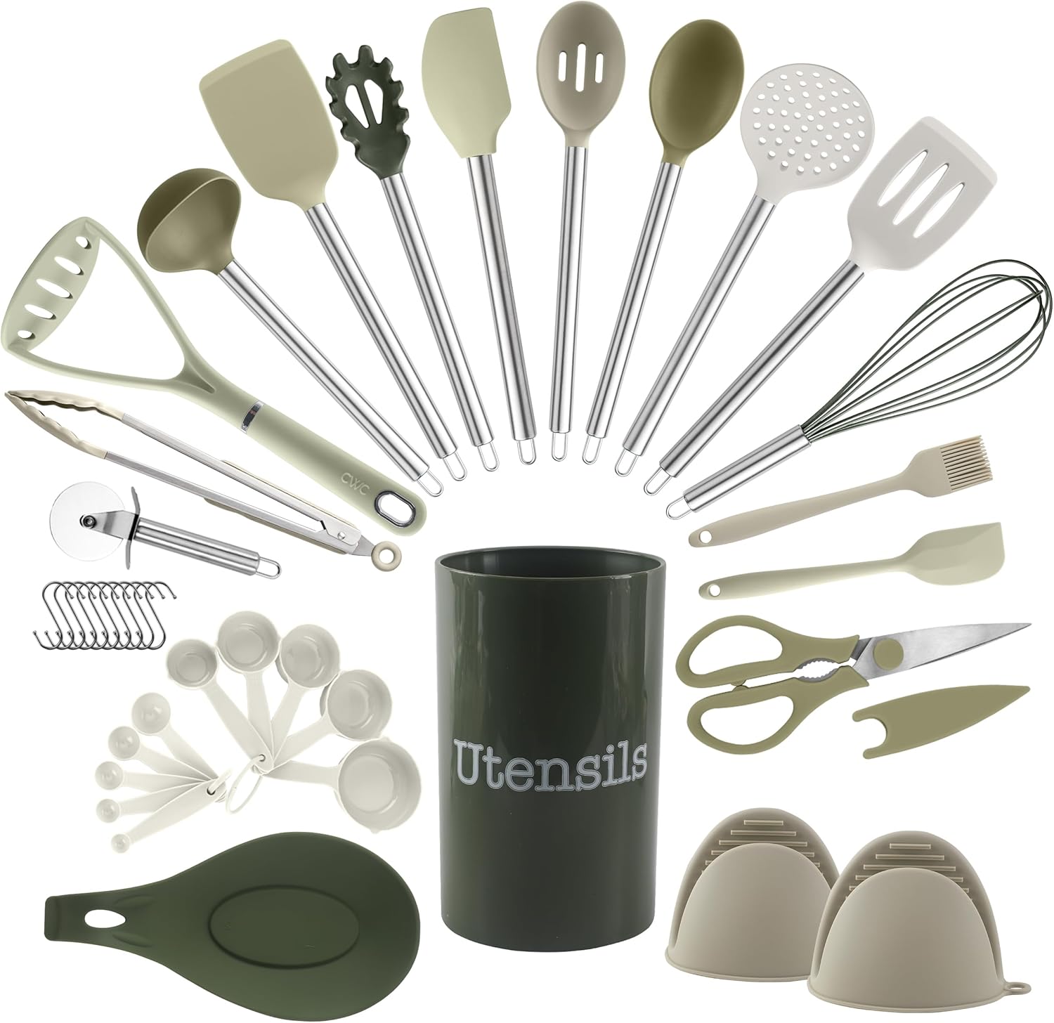 Cook With Color Silicone Cooking Utensils Set, 38 Pieces, Green