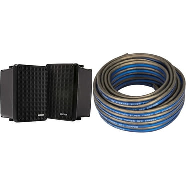 Kicker KB6B 2-Way Full Range Indoor Outdoor Speakers (Pair) Weatherproof Speakers for Patio Garage Poolside in-Home, Black & 20ft Speaker Wire Bundle