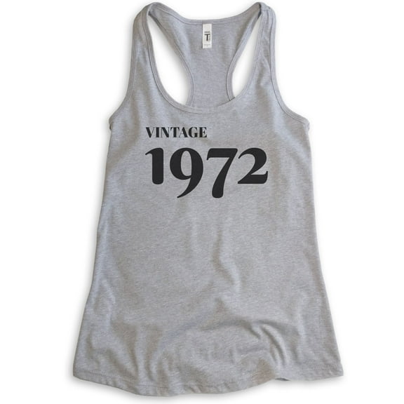 Vintage 1972 Tank Top, Ladies Racerback Tank Top, 50th Birthday Tank, Fiftieth Birthday Tank, B-day Tank, Heather Gray, Medium