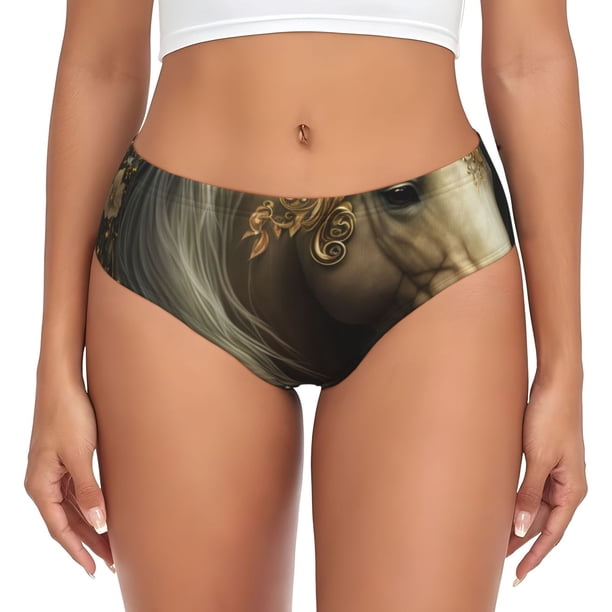 Balery Palatial Gold Pattern Horse Ropa Interior de Algodón para Mujer con Dibujo – Braguitas Cómodas y Elásticas, Estilo Clásico-X-Large