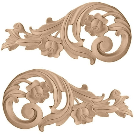 Ekena Millwork 9 3/4"W x 4 3/4"H x 3/4"D (Each Side) Medium Rose Scrolls (Pair), Maple