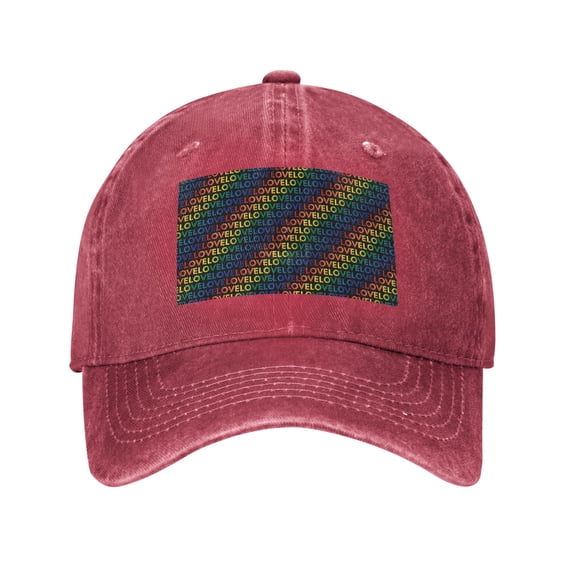 DouZhe Adjustable Washed Cotton Baseball Cap - Rainbow Lgbt Pride Prints Vintage Dad Hat Unisex Sports Caps (Red)