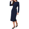 thumbnail image 4 of INSPIRE CHIC Work Dresses for Women 2026 Long Sleeve Wrap Ruched Bodycon Church Business Office Sheath Midi Dress XL Navy Blue, 4 of 6