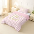thumbnail image 2 of Castle Fairy Plaid Gold Letter E Twin Comforter Sets 3-Piece for Girls,Minimalist Geometric Grid Bedding Set,Pink Reversible, 2 of 6