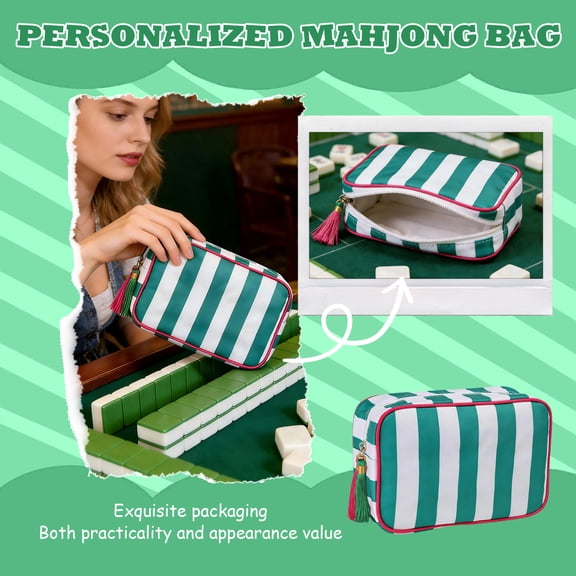 Striped Mahjong Storage Bag, Portable Carrying Case for Mahjong Tiles, Game Set Organizer with Handles