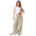 thumbnail image 7 of Minjewel Women's Loose Wide Leg Cotton Linen Pants with Drawstring, No Pocket Casual Trousers for Summer, Beach, and Daily Wear, Lightweight Breathable,Khaki,2XL, 7 of 7