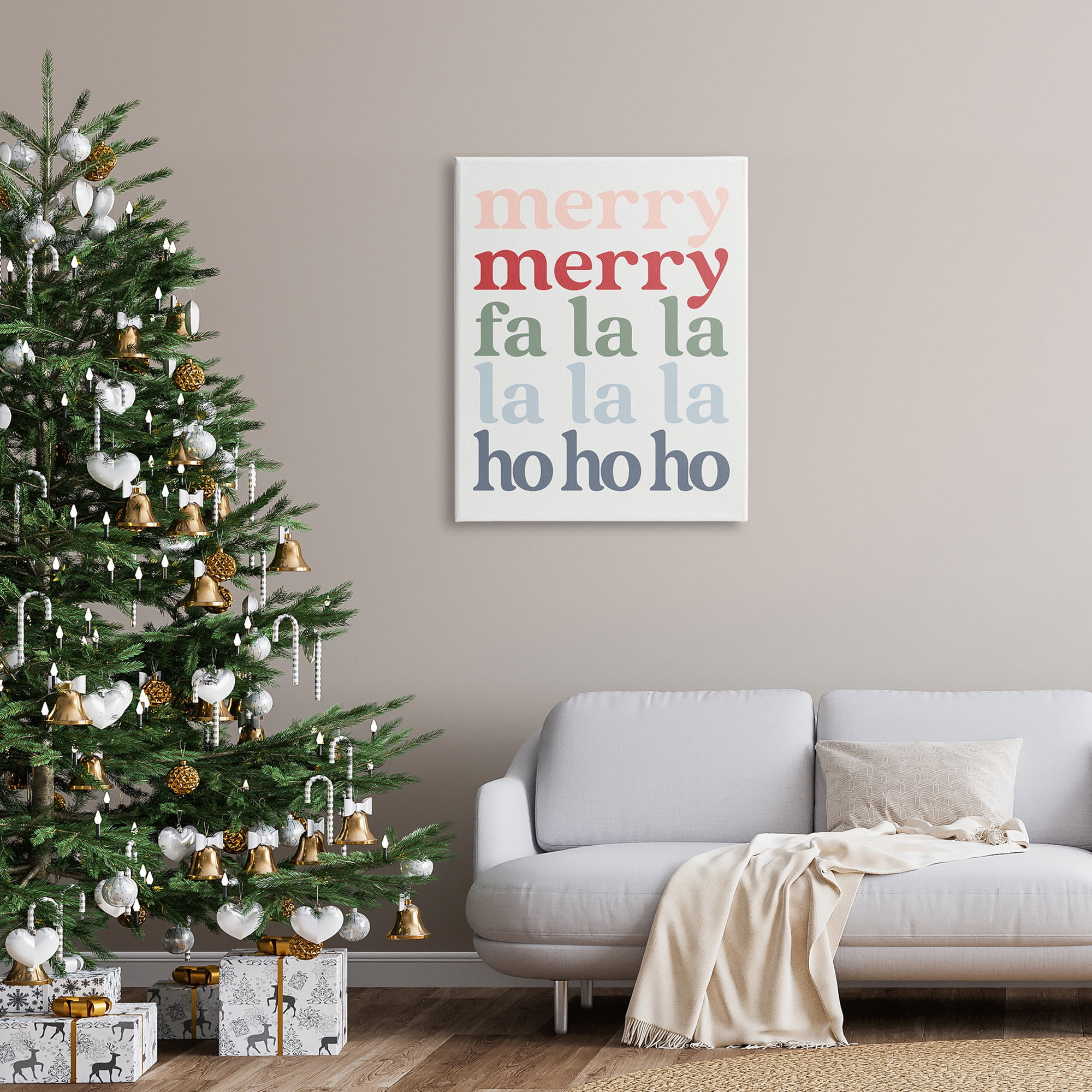 Merry Fa-La-La Minimal Typography Festive Words Inspirational Graphic Art Gallery-Wrapped Canvas Print Wall Art