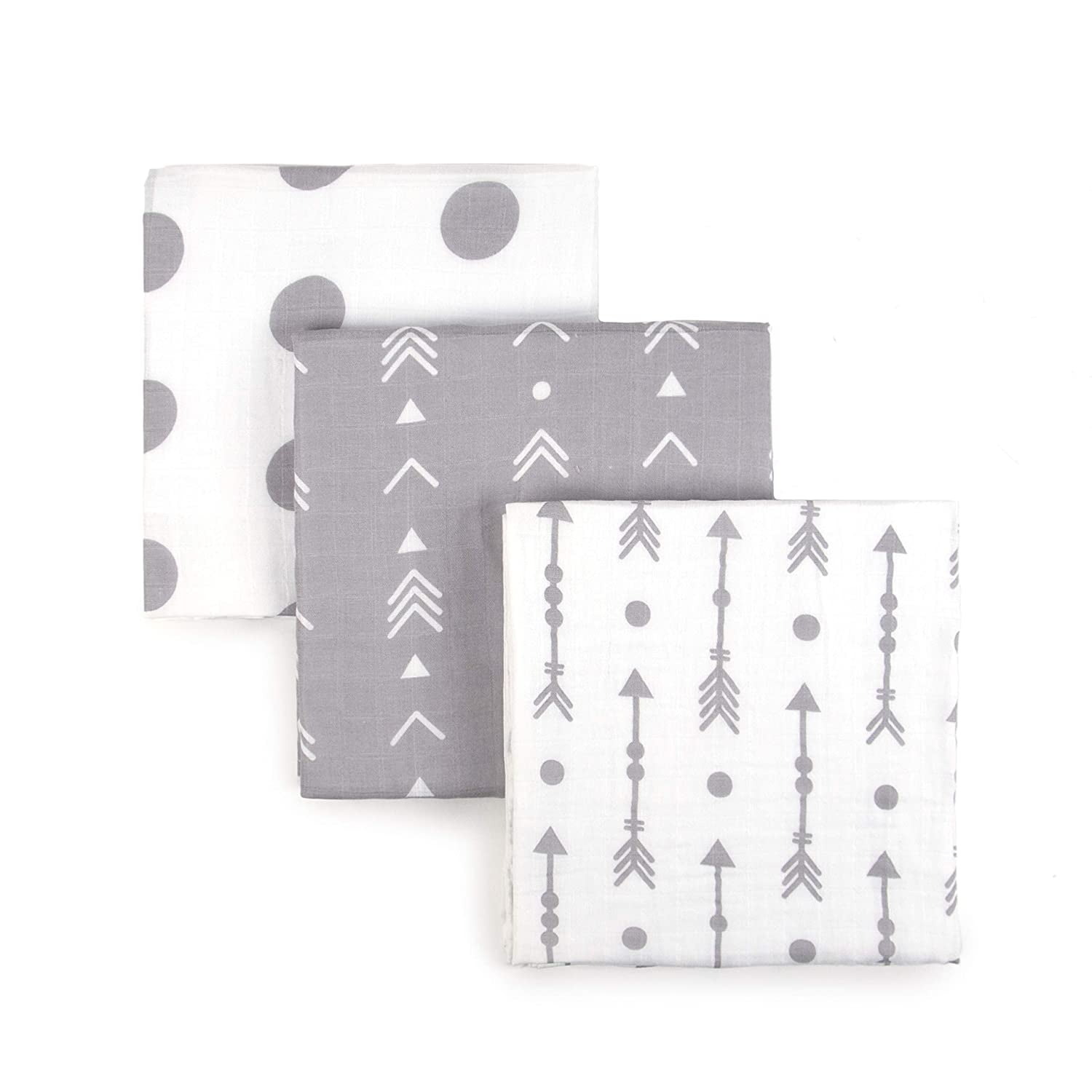 Tadpoles Set of 3 Muslin Receiving Blankets, Grey