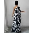 thumbnail image 2 of Black And White Floral One-Shoulder Pleated Maxi Dress With Puff Sleeve, 2 of 8