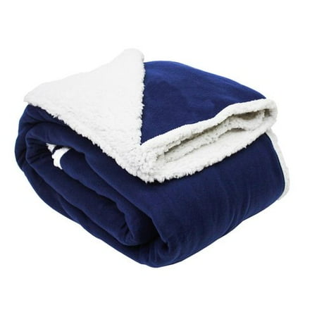 Solid Polar Fleece Sherpa Blanket Blue - Design Imports