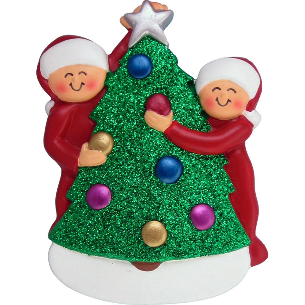 Family Decorating Tree 2 People Personalized Christmas Ornament DOIT