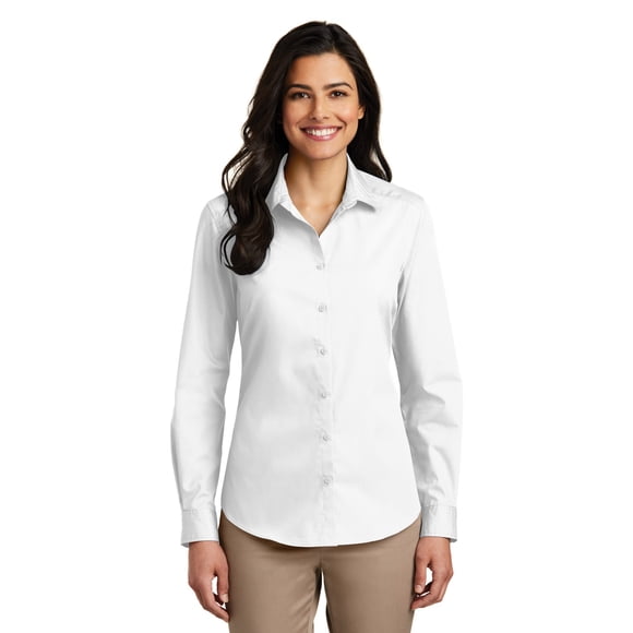 Camisa de popelina Carefree de manga larga para mujer de Port Authority®. LW100 Autoridad Portuaria LW100