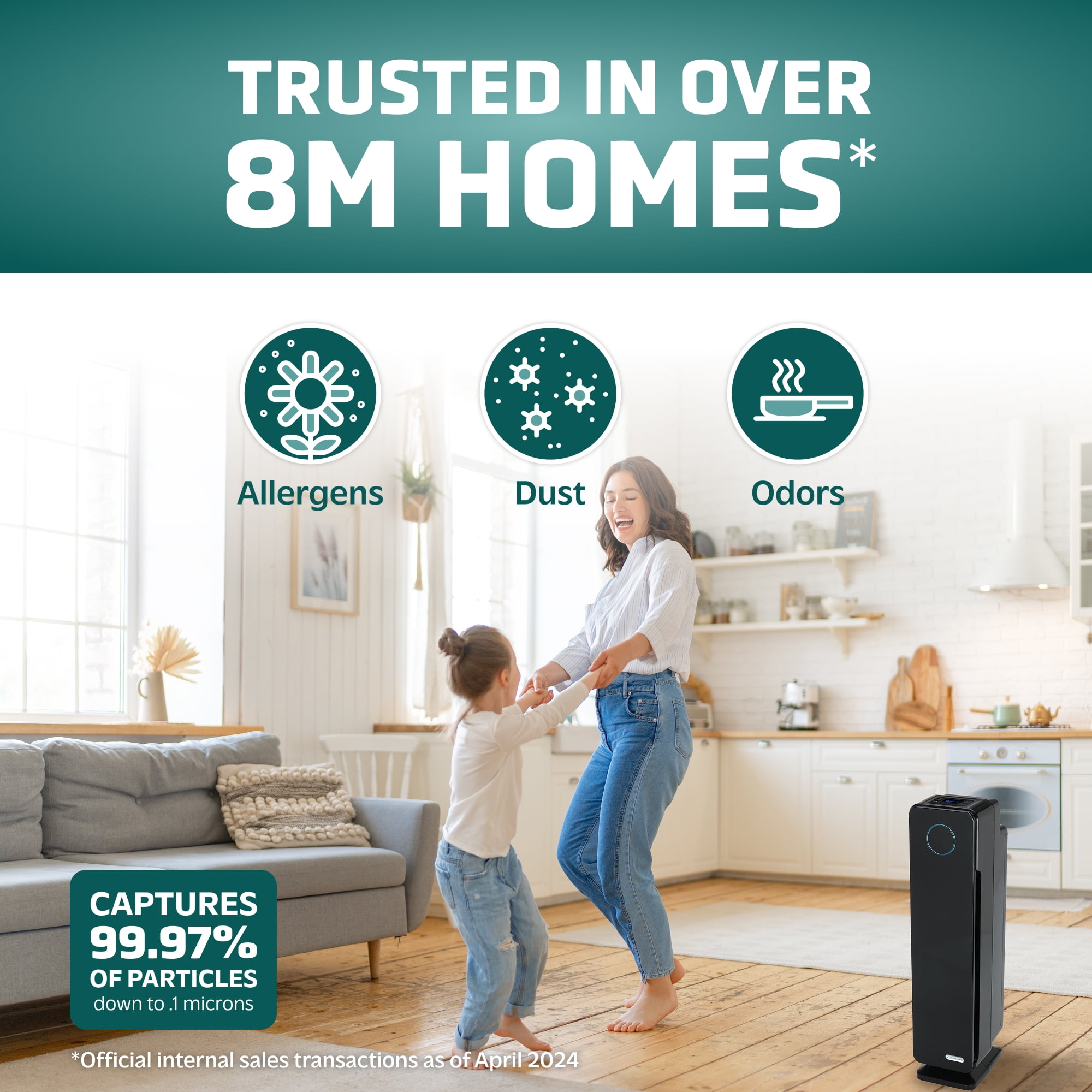GermGuardian 870 Sq. ft HEPA Pure Filter Tower Air Purifier with UV-C, AC5350B, Black