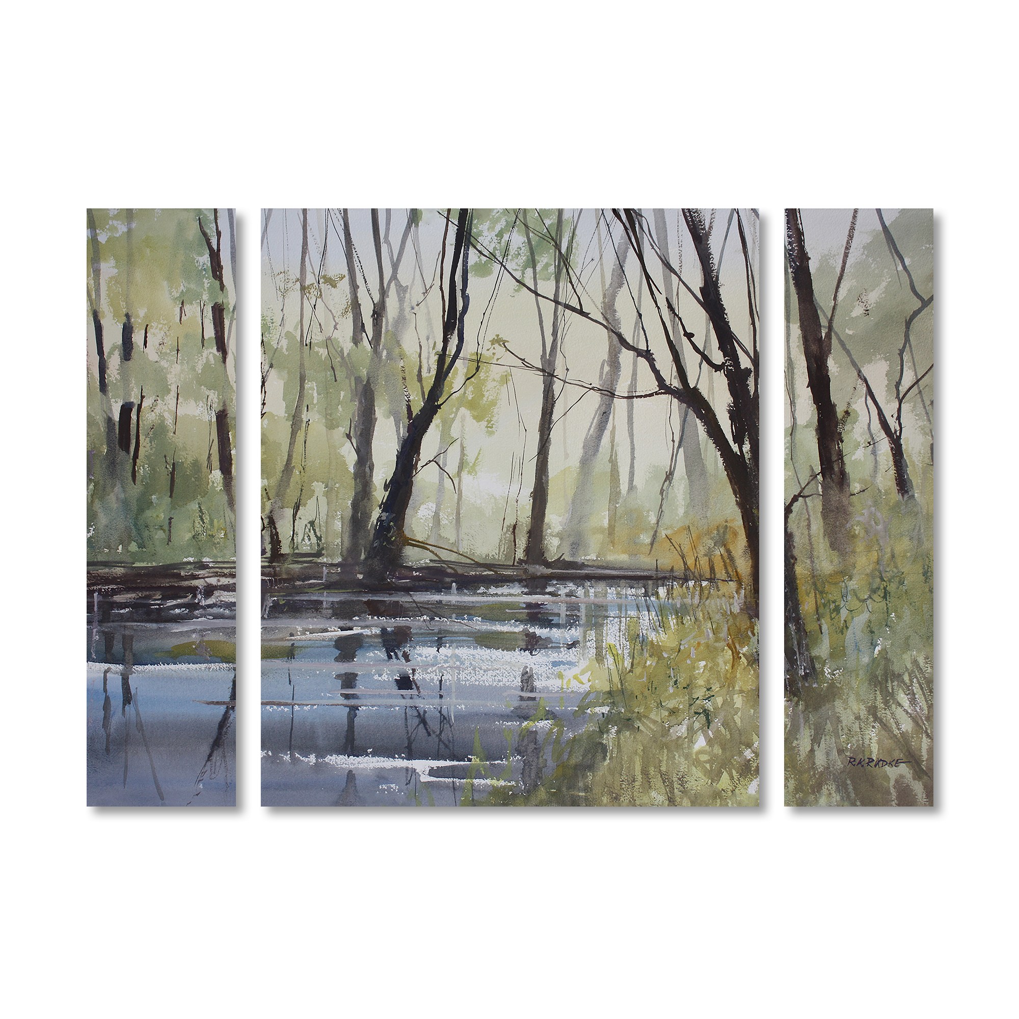 Trademark Fine Art "Pine River Reflections" Canvas Art by Ryan Radke Three Panel Set