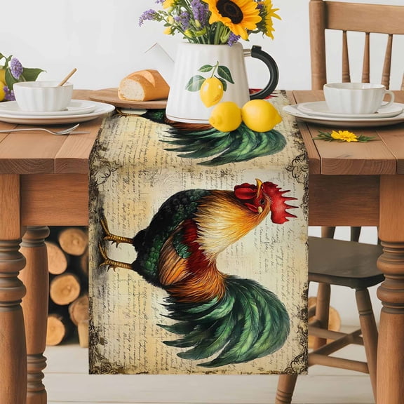 Farmhouse Rooster Dining Table Runner, Vintage Rustic Country Chicken Washable Table Runners Kitchen Coffee Table Center Decor for Home Party Holiday Wedding 13 x 108 Inches