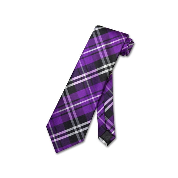 Vesuvio Napoli NeckTie Purple Black White PLAID Design Men's Neck Tie