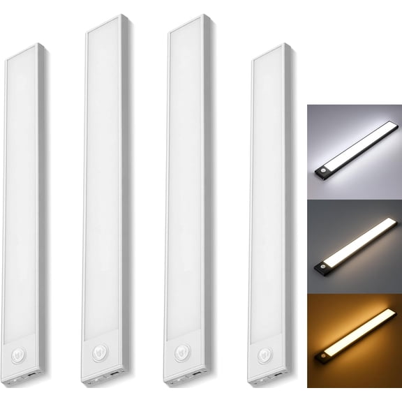 Punch-Free Smart Sensor Magnetic Rechargeable LED Lights with Motion Senso, Under Cabinet Lighting Wireless for Kitchen, 3-Color, Adjustable Brightness