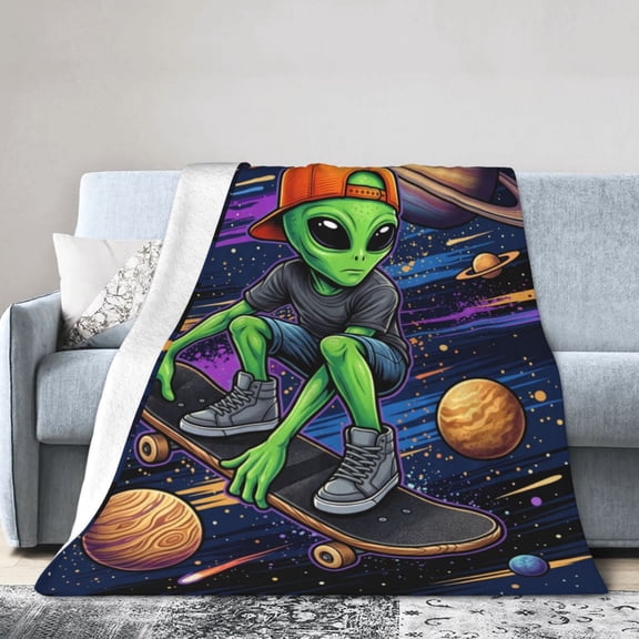 Alien Throw Blanket Space Warm Decor Soft Flannel Aliens Blanket Alien Gifts for Men Women 50x40
