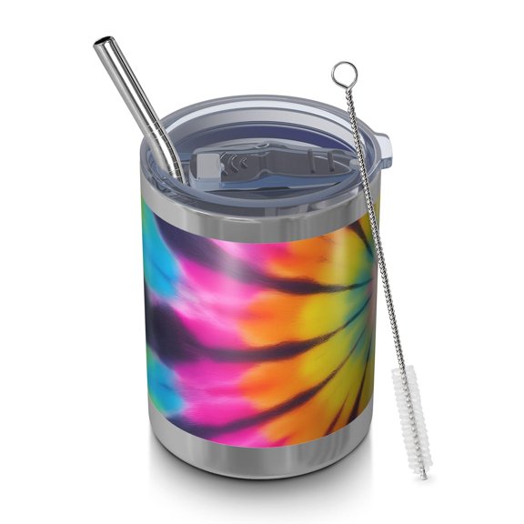 12oz Tumblers Rainbow Tie Dye Mandala Pattern Vacuum Insulated Stainless Steel Travel Tumbler Cups Mug with Lid and Straw for Beer,Coffee,Beverages with Cleaning Brush for Cold & Hot Drinks