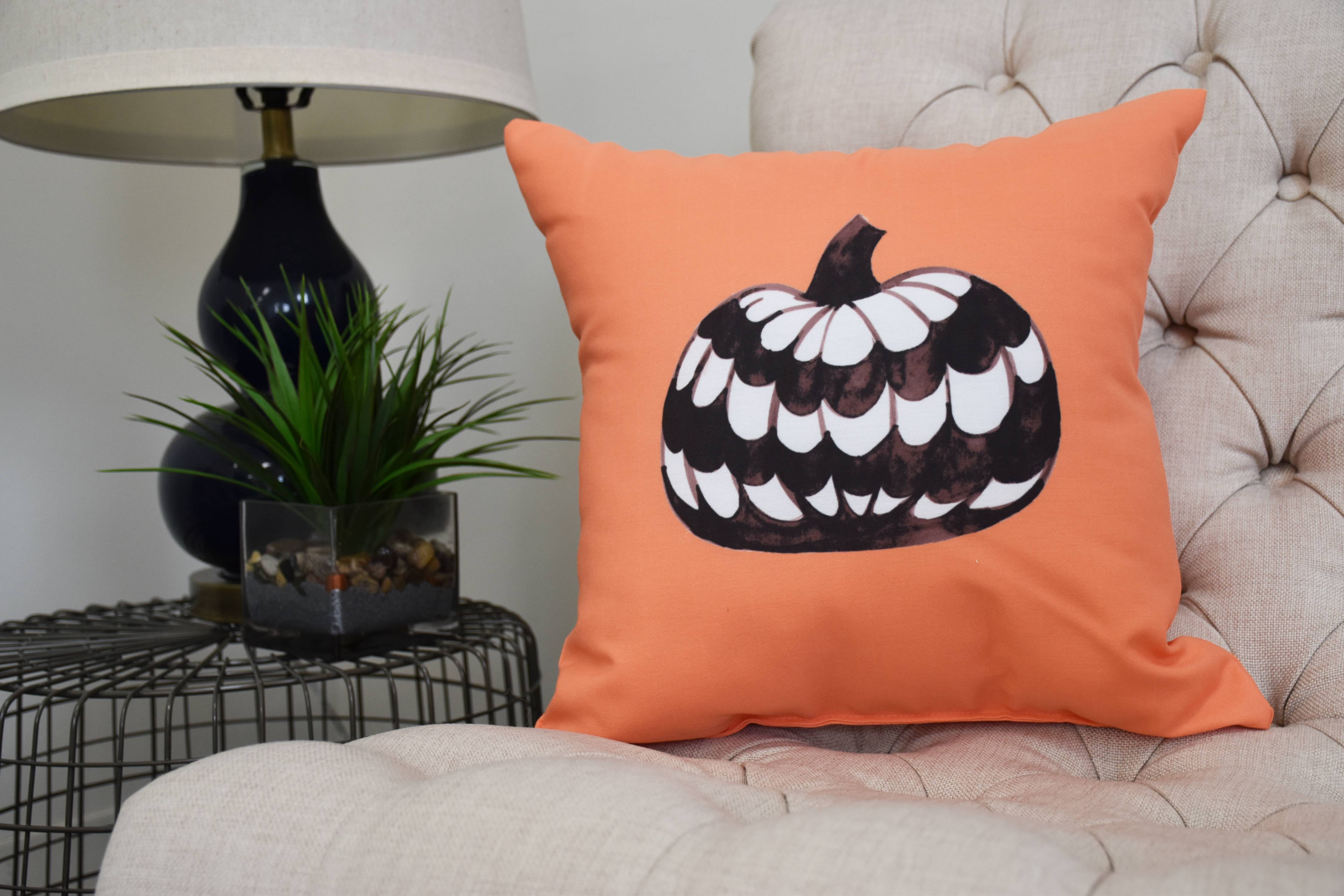 Pumpkin Single 20 Inch Orange Halloween Print Decorative Throw Pillow