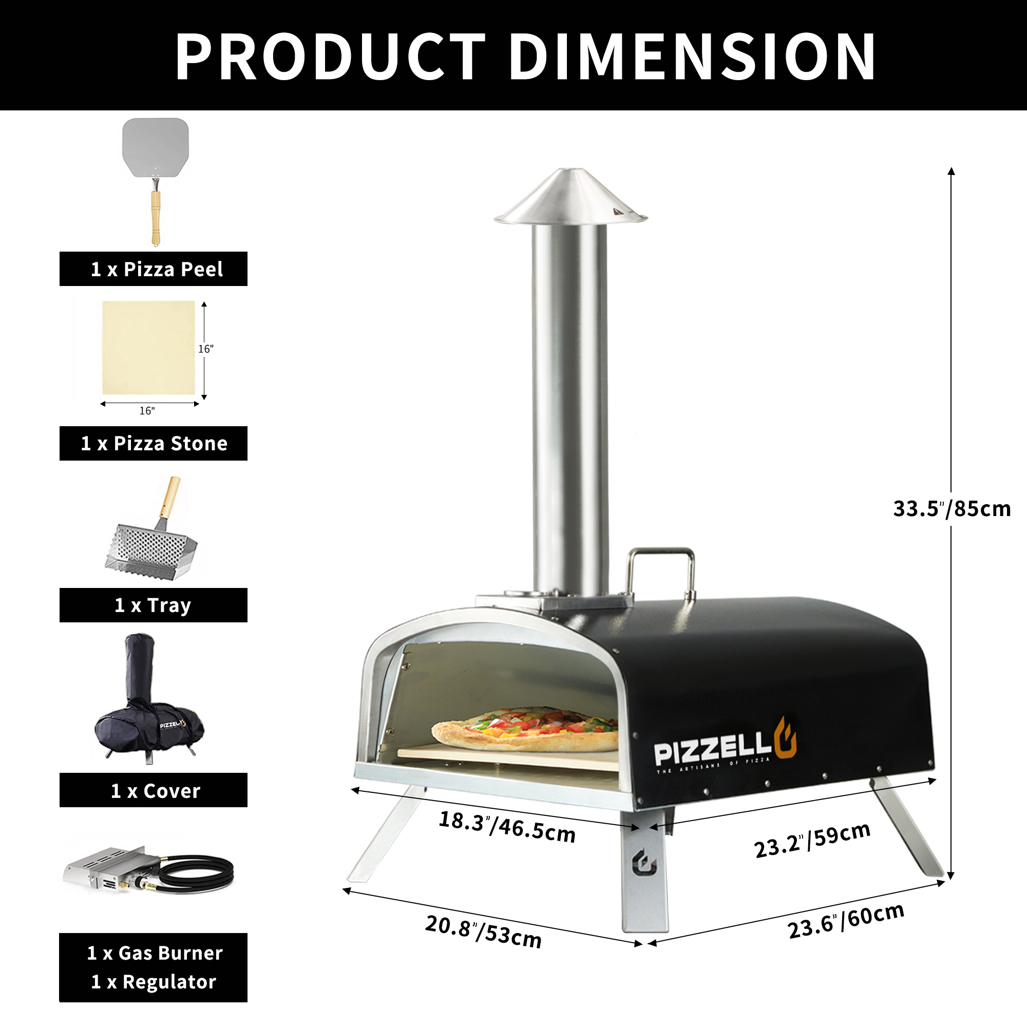 PIZZELLO Outdoor Propane Pizza Oven Gas Wood 16