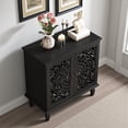 thumbnail image 3 of GZXS Hollow-Carved Console Cabinet with Floral Pattern, 2-Door Accent Chest with Sturdy Wood Legs, Vintage Decorative Cabinet for Hallway & Living Room (Black), 3 of 8