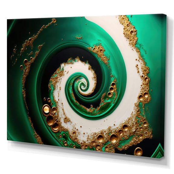 Designart Green And Gold Crashing Waves I Canvas Wall Art