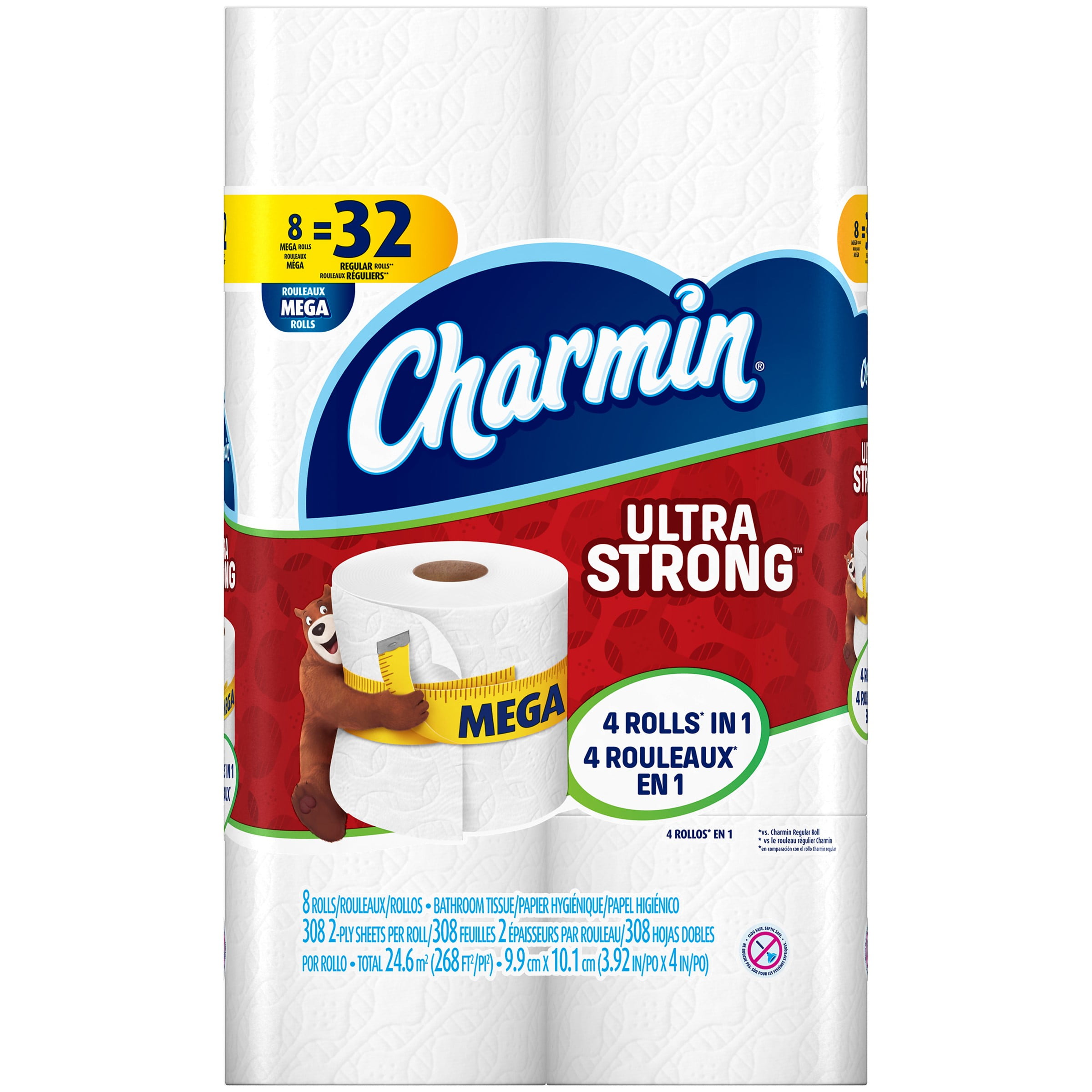 Charmin Ultra Strong Toilet Paper, White, 8 Mega Rolls