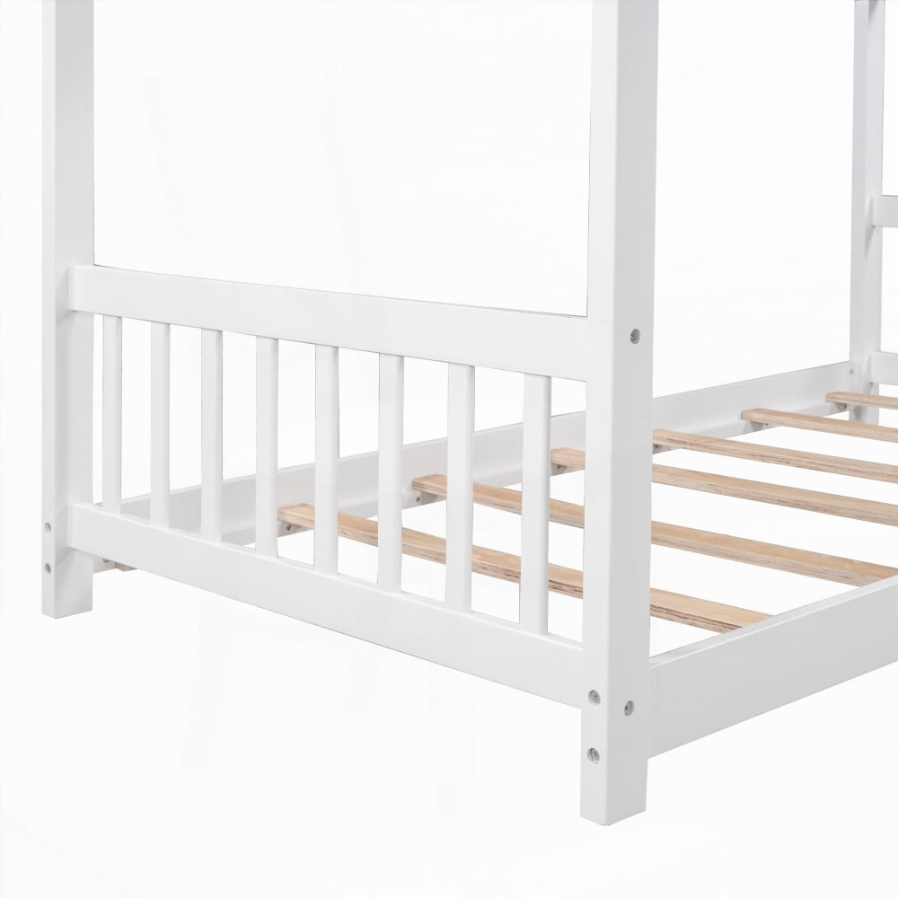 White Twin Size House Platform Bed - Easy Assembly & Durable Pine Wood