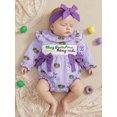 thumbnail image 5 of BemeyourBBs Newborn Baby Girl Mardi Gras Outfit They Found Me In A King Cake Bubble Romper Spring Summer Carnival Clothes Bow Front Ruffle Long Sleeve Bodysuit Headband, 5 of 8