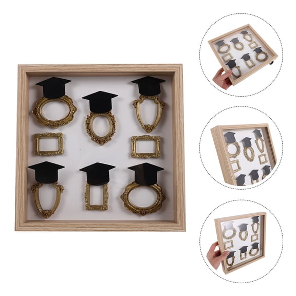 OUNONA 1Set Wooden Graduation Shadow Box Frame Beige Craft Photo Frame for DIY Display